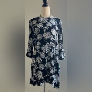 Who What Wear Black White Floral Mini Faux Wrap Dress Ruffle 3/4 Sleeve Size XXL